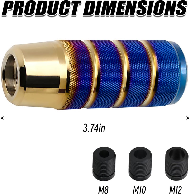 Osilly 95mm/3.74" Car Shifter Knob, Aluminum Weighted Automotive Gear Shift Manual knobs Lever with 3 Threaded Adapters M8 M10 M12 x 1.25, Universal for Manual Transmission Vehicle (Blue/Golden) - Image 2